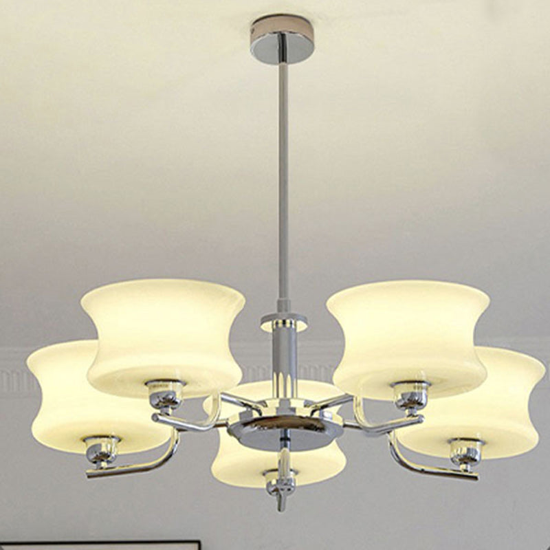 Modern Mid-Century Metal And Glass Round 3/5-Light Chandelier For Bedroom And Living Room