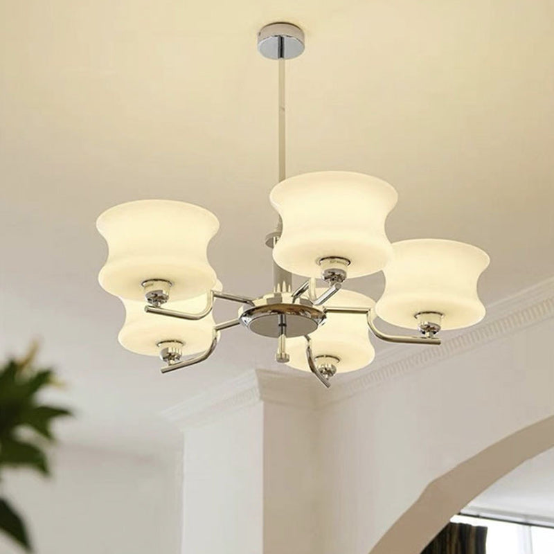 Modern Mid-Century Metal And Glass Round 3/5-Light Chandelier For Bedroom And Living Room
