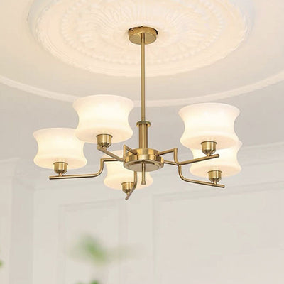 Modern Mid-Century Metal And Glass Round 3/5-Light Chandelier For Bedroom And Living Room
