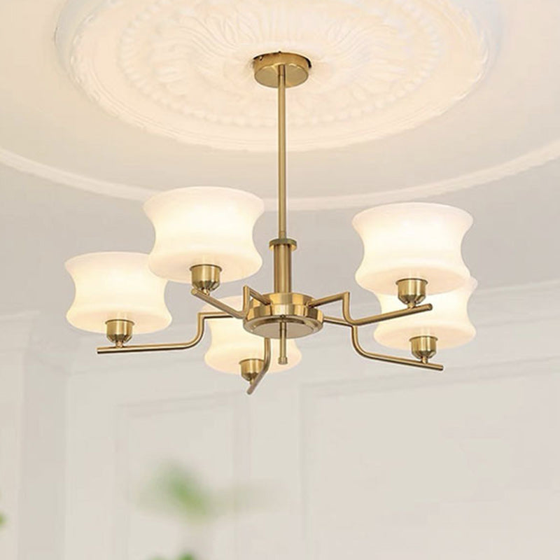 Modern Mid-Century Metal And Glass Round 3/5-Light Chandelier For Bedroom And Living Room