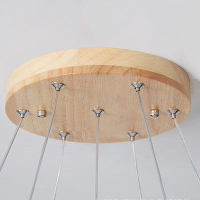 Contemporary Nordic Wood Iron Glass Round 4/6/7-Light Chandelier For Bedroom And Living Room