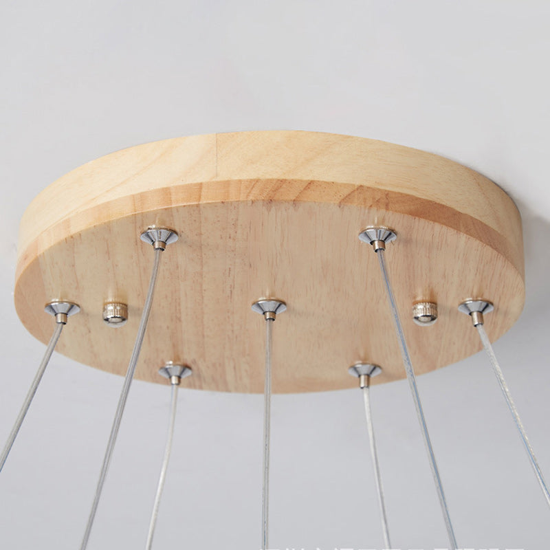 Contemporary Nordic Wood Iron Glass Round 4/6/7-Light Chandelier For Bedroom And Living Room