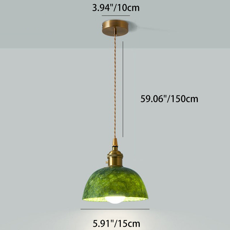 Traditional Japanese Globe &amp; Cylinder &amp; Semi-circle Jade Stone Metal 1-Light Pendant Light For Bedroom &amp; Living Room