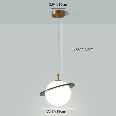 Globe japonais traditionnel & cylindre & demi-cercle lampe suspendue en pierre de jade métal 1-lumière pour chambre et salon 