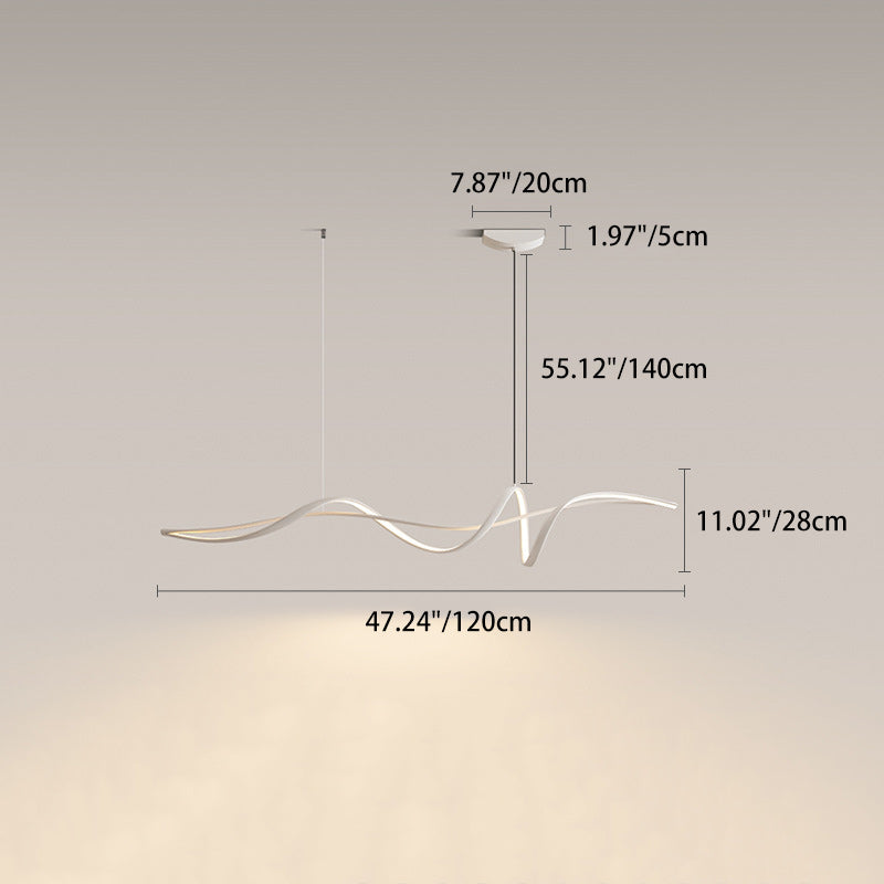 Modern Minimalist Aluminum, Iron &amp; Acrylic Curved Linear LED Island Light Chandelier For Dining Room, Bedroom &amp; Living Room