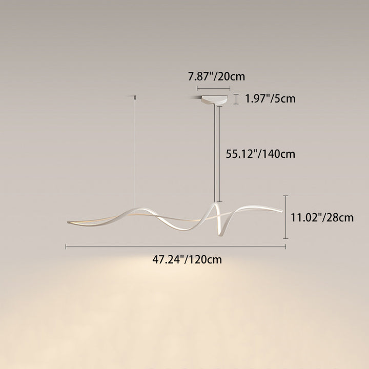 Lustre moderne minimaliste en aluminium, fer et acrylique à LED linéaire courbée pour salle à manger, chambre et salon 