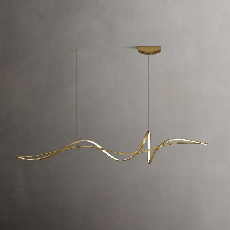 Modern Minimalist Aluminum, Iron &amp; Acrylic Curved Linear LED Island Light Chandelier For Dining Room, Bedroom &amp; Living Room