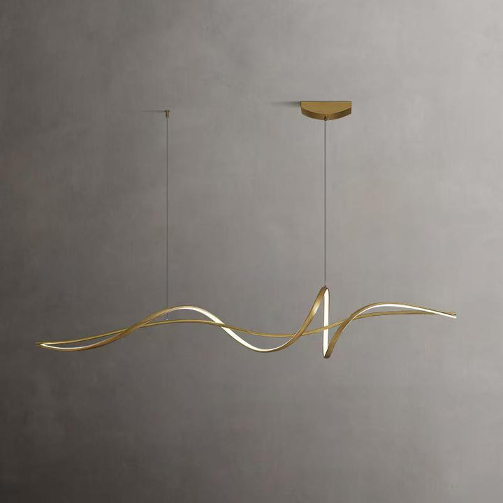 Modern Minimalist Aluminum, Iron &amp; Acrylic Curved Linear LED Island Light Chandelier For Dining Room, Bedroom &amp; Living Room