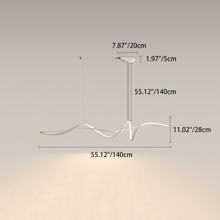 Modern Minimalist Aluminum, Iron &amp; Acrylic Curved Linear LED Island Light Chandelier For Dining Room, Bedroom &amp; Living Room