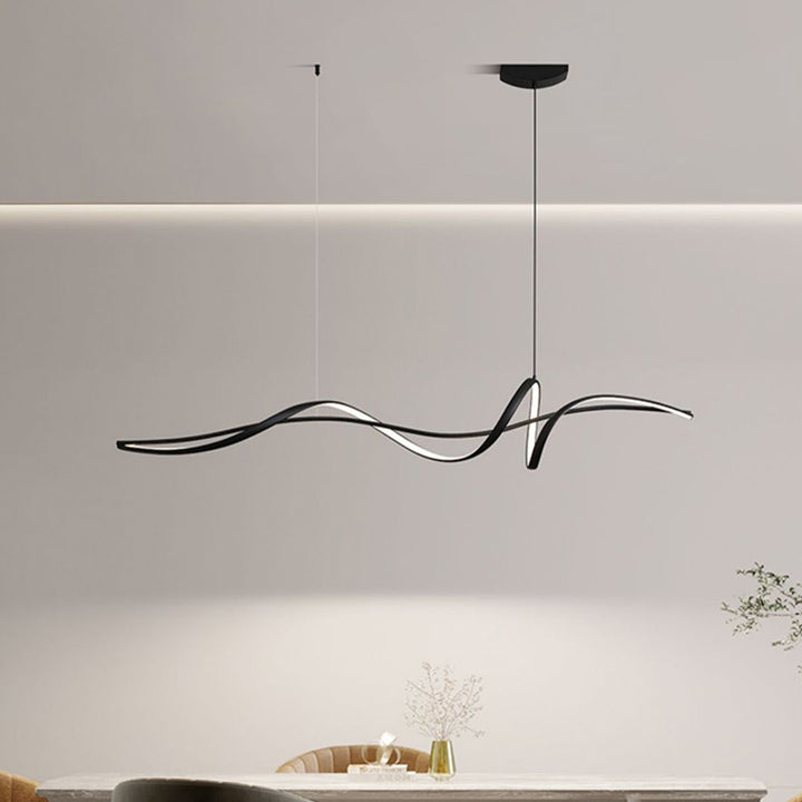 Lustre moderne minimaliste en aluminium, fer et acrylique à LED linéaire courbée pour salle à manger, chambre et salon 