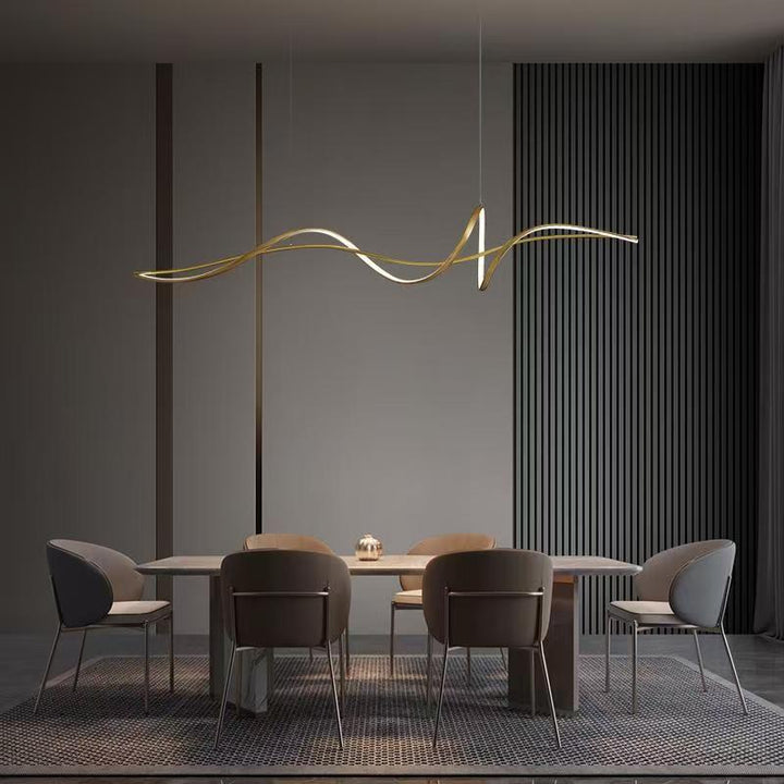 Lustre moderne minimaliste en aluminium, fer et acrylique à LED linéaire courbée pour salle à manger, chambre et salon 