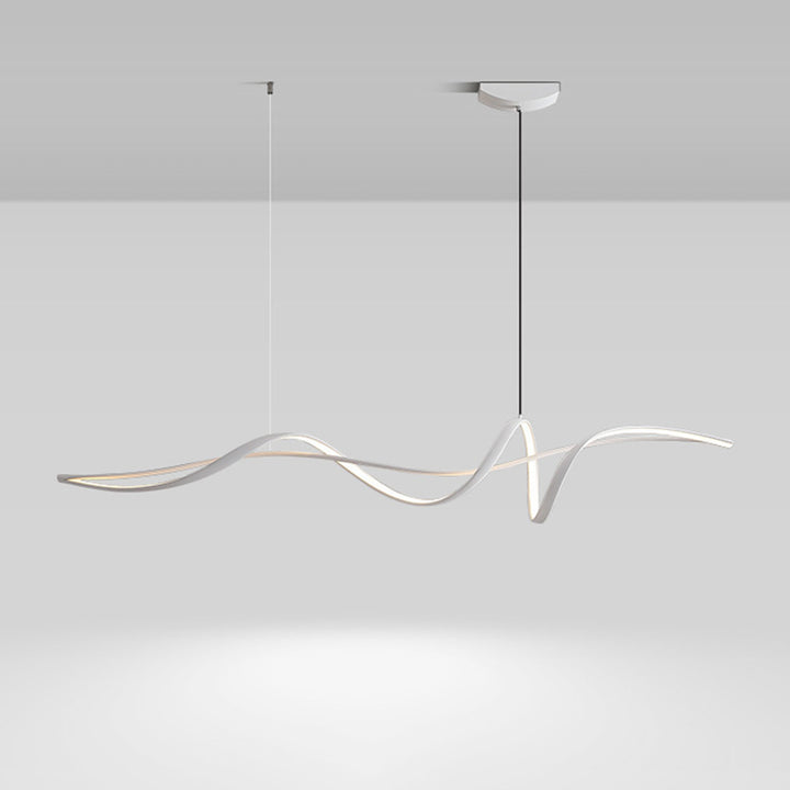 Modern Minimalist Aluminum, Iron &amp; Acrylic Curved Linear LED Island Light Chandelier For Dining Room, Bedroom &amp; Living Room