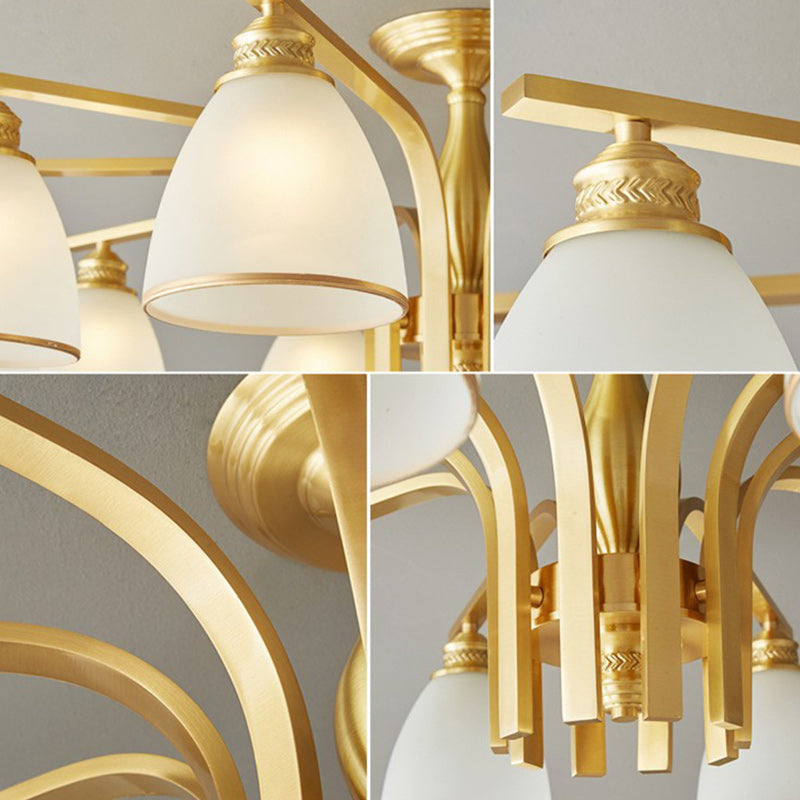 Modern Luxury Brass & Glass Cone 1/6/8/10-Light Semi-Flush Mount Ceiling Light For Bedroom, Living Room & Hallway