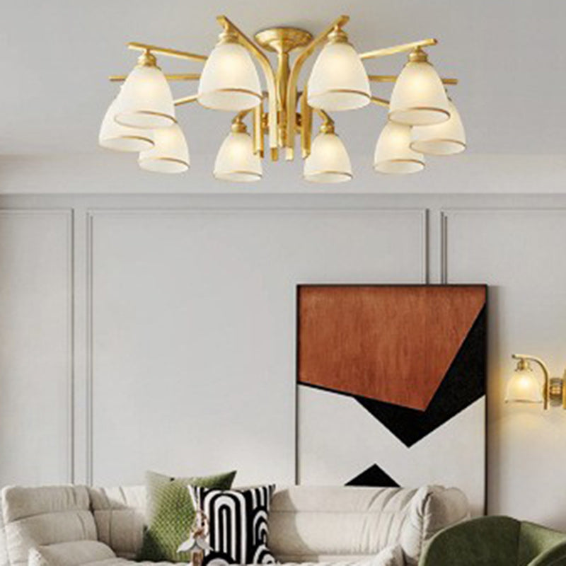 Modern Luxury Brass & Glass Cone 1/6/8/10-Light Semi-Flush Mount Ceiling Light For Bedroom, Living Room & Hallway