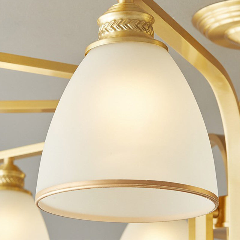 Modern Luxury Brass & Glass Cone 1/6/8/10-Light Semi-Flush Mount Ceiling Light For Bedroom, Living Room & Hallway
