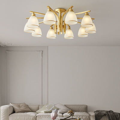 Modern Luxury Brass & Glass Cone 1/6/8/10-Light Semi-Flush Mount Ceiling Light For Bedroom, Living Room & Hallway