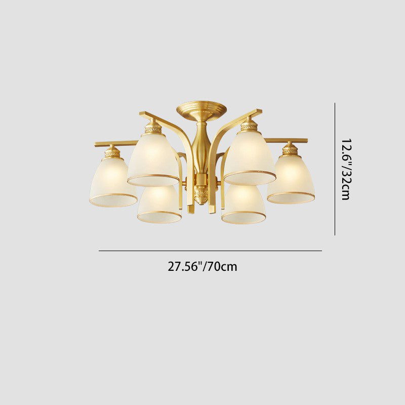 Modern Luxury Brass & Glass Cone 1/6/8/10-Light Semi-Flush Mount Ceiling Light For Bedroom, Living Room & Hallway