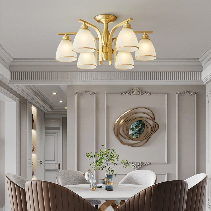 Modern Luxury Brass & Glass Cone 1/6/8/10-Light Semi-Flush Mount Ceiling Light For Bedroom, Living Room & Hallway