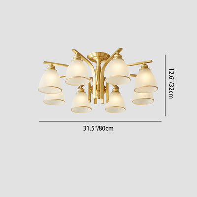 Modern Luxury Brass & Glass Cone 1/6/8/10-Light Semi-Flush Mount Ceiling Light For Bedroom, Living Room & Hallway