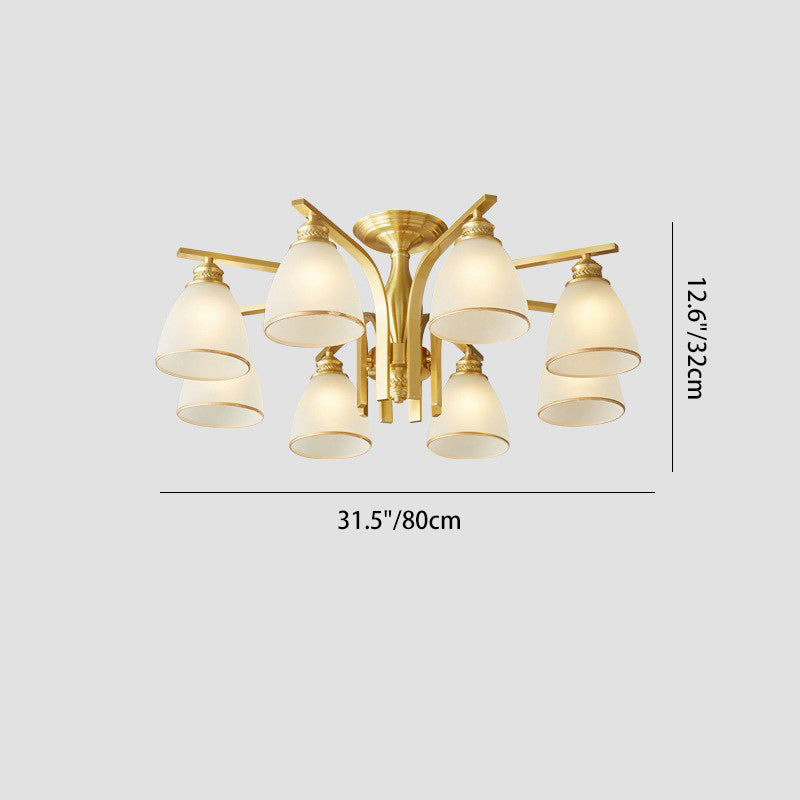 Modern Luxury Brass & Glass Cone 1/6/8/10-Light Semi-Flush Mount Ceiling Light For Bedroom, Living Room & Hallway