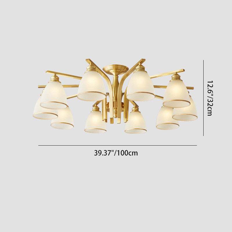 Modern Luxury Brass & Glass Cone 1/6/8/10-Light Semi-Flush Mount Ceiling Light For Bedroom, Living Room & Hallway