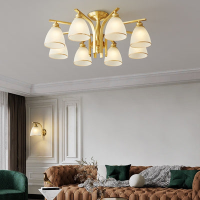 Modern Luxury Brass & Glass Cone 1/6/8/10-Light Semi-Flush Mount Ceiling Light For Bedroom, Living Room & Hallway