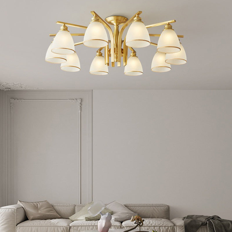 Modern Luxury Brass & Glass Cone 1/6/8/10-Light Semi-Flush Mount Ceiling Light For Bedroom, Living Room & Hallway