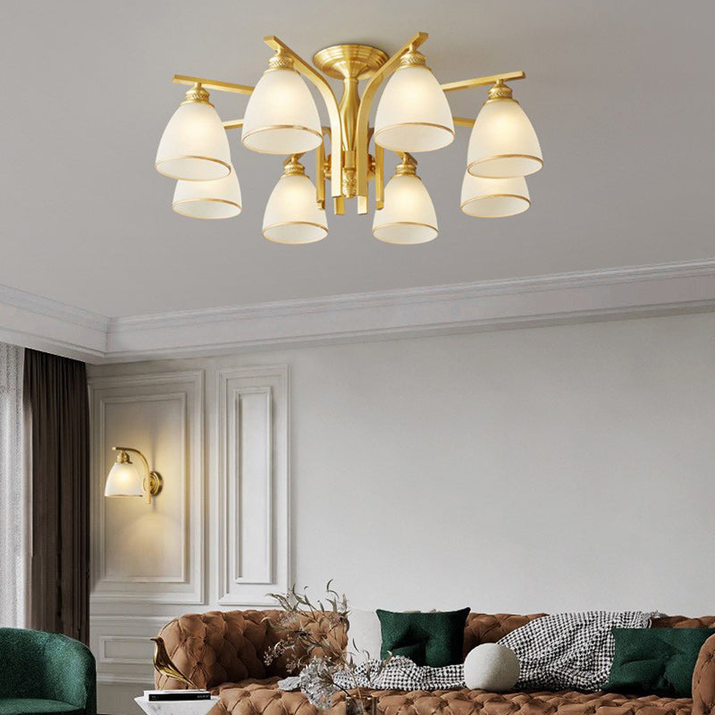 Modern Luxury Brass & Glass Cone 1/6/8/10-Light Semi-Flush Mount Ceiling Light For Bedroom, Living Room & Hallway
