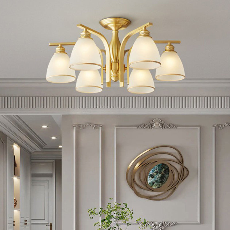 Modern Luxury Brass & Glass Cone 1/6/8/10-Light Semi-Flush Mount Ceiling Light For Bedroom, Living Room & Hallway