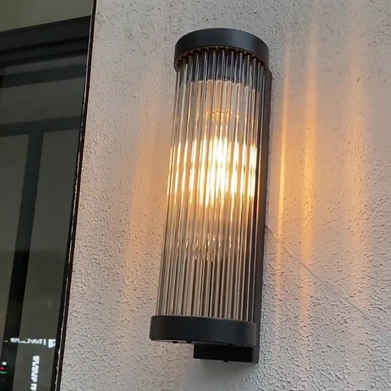 Applique murale moderne minimaliste en acier inoxydable étanche et cylindre en verre à 1 lumière pour jardin et patio extérieur 