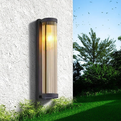 Applique murale moderne minimaliste en acier inoxydable étanche et cylindre en verre à 1 lumière pour jardin et patio extérieur 