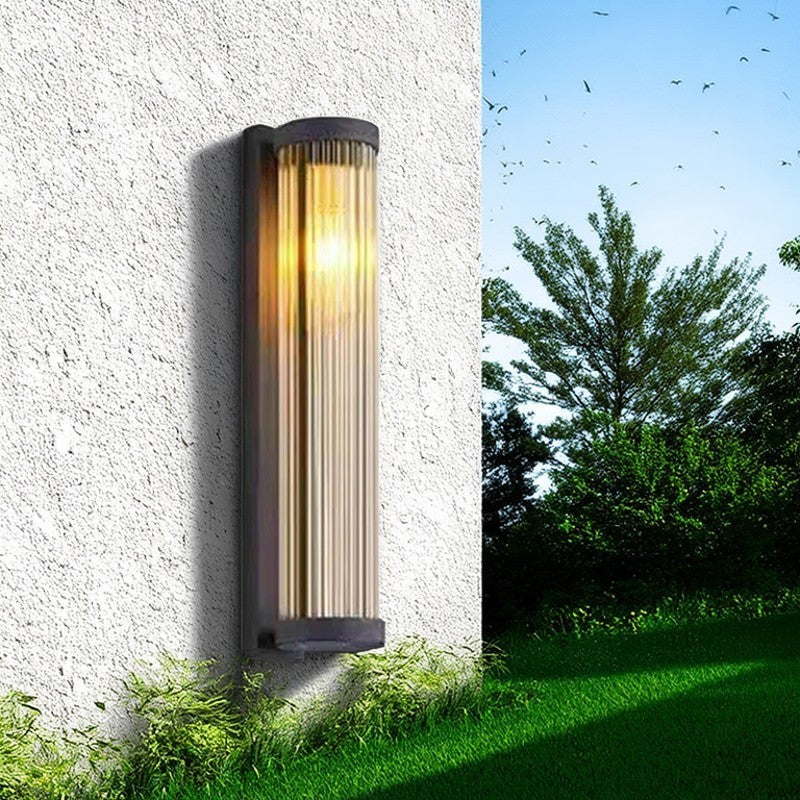 Applique murale moderne minimaliste en acier inoxydable étanche et cylindre en verre à 1 lumière pour jardin et patio extérieur 