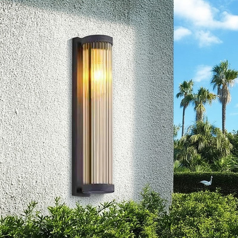 Applique murale moderne minimaliste en acier inoxydable étanche et cylindre en verre à 1 lumière pour jardin et patio extérieur 