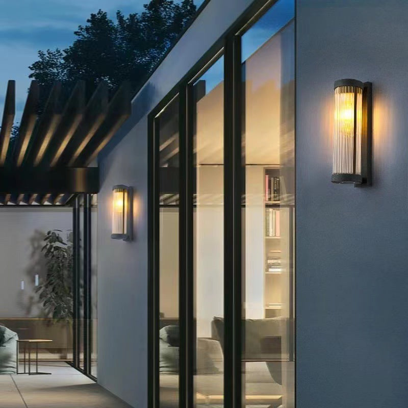 Applique murale moderne minimaliste en acier inoxydable étanche et cylindre en verre à 1 lumière pour jardin et patio extérieur 