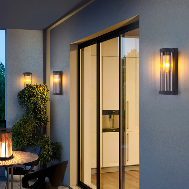 Applique murale moderne minimaliste en acier inoxydable étanche et cylindre en verre à 1 lumière pour jardin et patio extérieur 