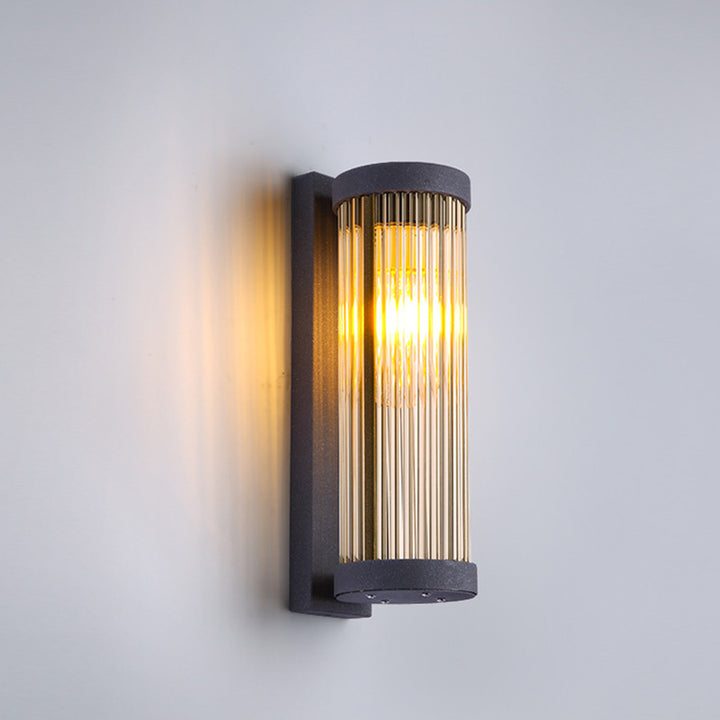 Moderne minimalistische wasserdichte Edelstahl- und Glaszylinder 1-Licht-Wandleuchte für Außenbereich &amp; Garten 