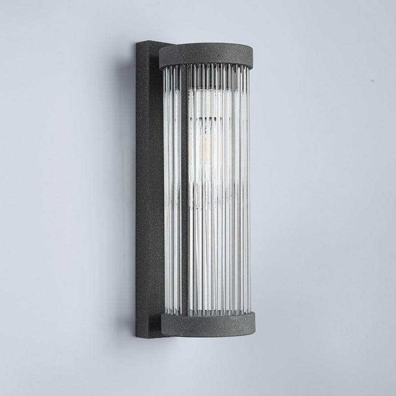 Moderne minimalistische wasserdichte Edelstahl- und Glaszylinder 1-Licht-Wandleuchte für Außenbereich &amp; Garten 