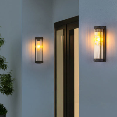 Applique murale moderne minimaliste en acier inoxydable étanche et cylindre en verre à 1 lumière pour jardin et patio extérieur 