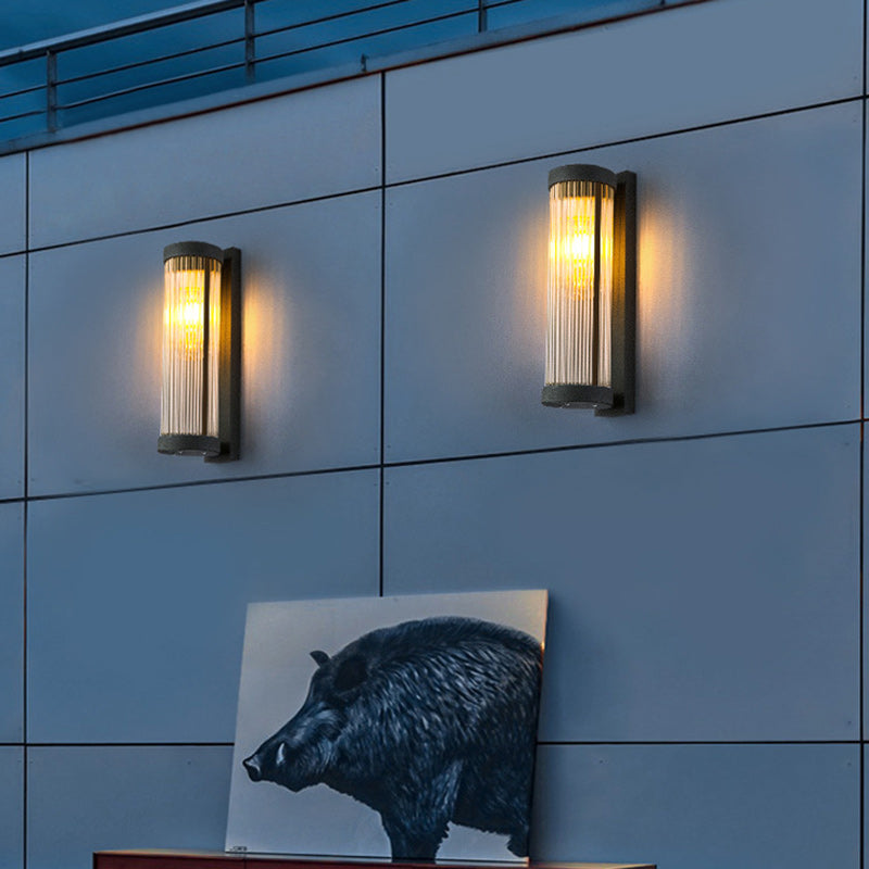 Applique murale LED solaire étanche en acier inoxydable minimaliste moderne et cylindre en verre pour jardin et patio extérieur 