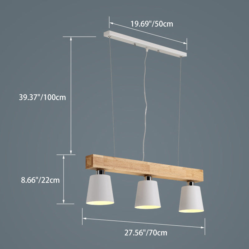 Contemporáneo Nórdico de Madera y Hierro Cono Lineal de 3/5 Luces Lámpara de Araña para Comedor, Dormitorio, Sala de Estar 