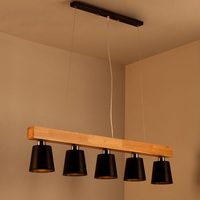 Contemporáneo Nórdico de Madera y Hierro Cono Lineal de 3/5 Luces Lámpara de Araña para Comedor, Dormitorio, Sala de Estar 