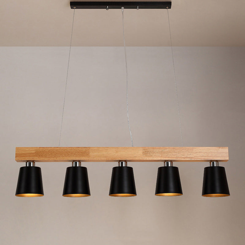 Contemporáneo Nórdico de Madera y Hierro Cono Lineal de 3/5 Luces Lámpara de Araña para Comedor, Dormitorio, Sala de Estar 