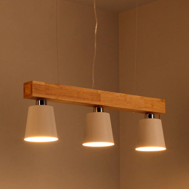 Contemporáneo Nórdico de Madera y Hierro Cono Lineal de 3/5 Luces Lámpara de Araña para Comedor, Dormitorio, Sala de Estar 
