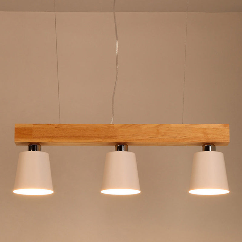 Contemporáneo Nórdico de Madera y Hierro Cono Lineal de 3/5 Luces Lámpara de Araña para Comedor, Dormitorio, Sala de Estar 
