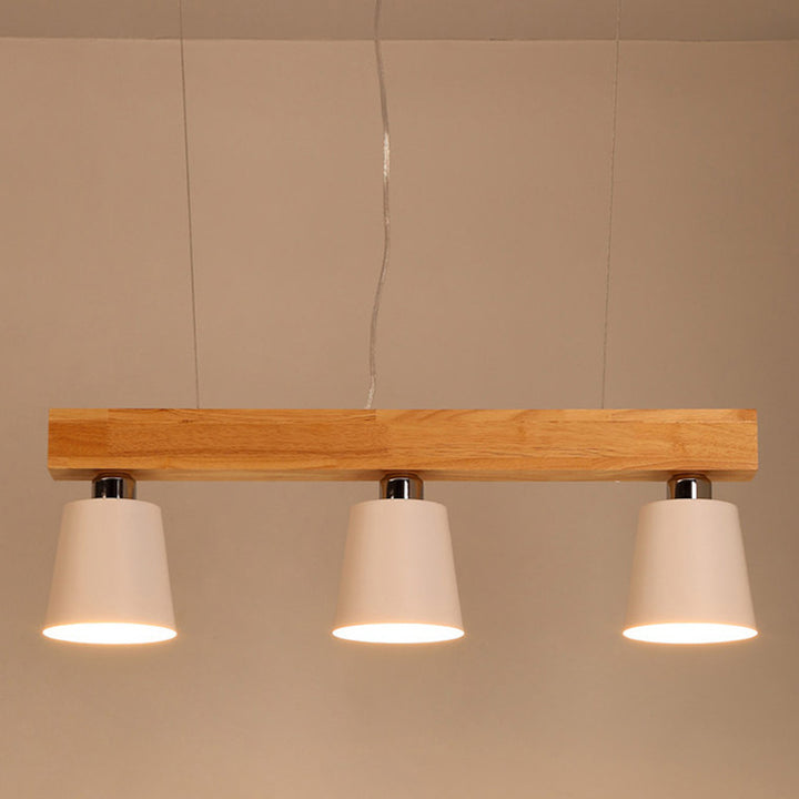 Contemporáneo Nórdico de Madera y Hierro Cono Lineal de 3/5 Luces Lámpara de Araña para Comedor, Dormitorio, Sala de Estar 