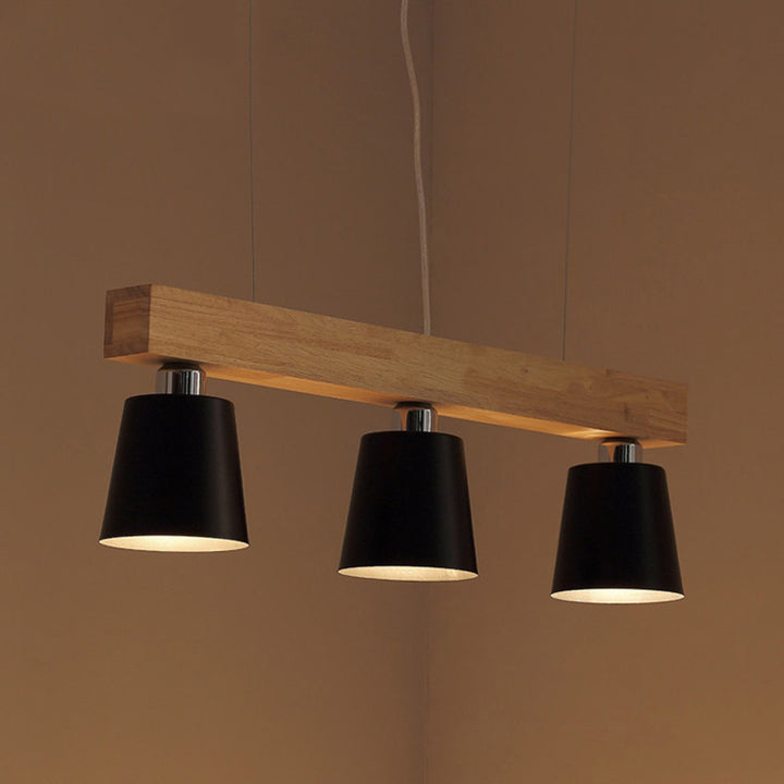 Contemporáneo Nórdico de Madera y Hierro Cono Lineal de 3/5 Luces Lámpara de Araña para Comedor, Dormitorio, Sala de Estar 