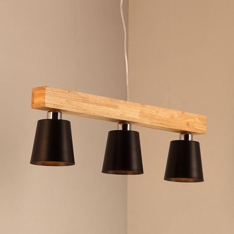 Contemporáneo Nórdico de Madera y Hierro Cono Lineal de 3/5 Luces Lámpara de Araña para Comedor, Dormitorio, Sala de Estar 