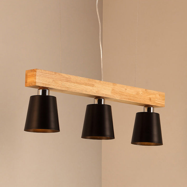 Contemporáneo Nórdico de Madera y Hierro Cono Lineal de 3/5 Luces Lámpara de Araña para Comedor, Dormitorio, Sala de Estar 