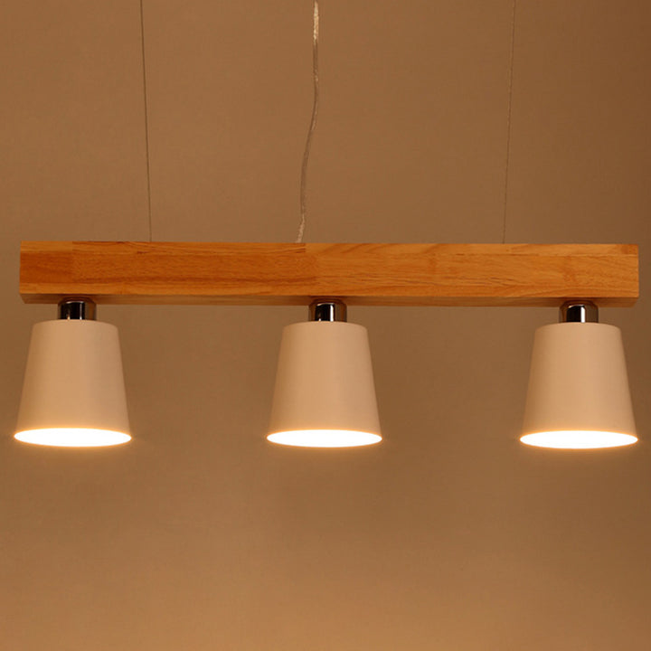 Contemporáneo Nórdico de Madera y Hierro Cono Lineal de 3/5 Luces Lámpara de Araña para Comedor, Dormitorio, Sala de Estar 