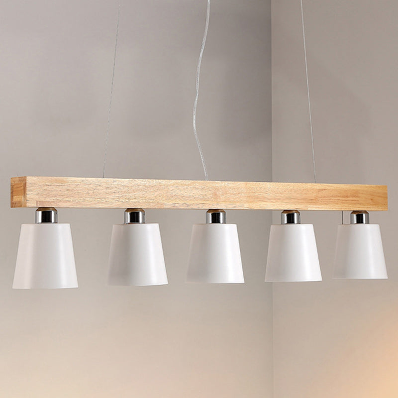 Contemporáneo Nórdico de Madera y Hierro Cono Lineal de 3/5 Luces Lámpara de Araña para Comedor, Dormitorio, Sala de Estar 
